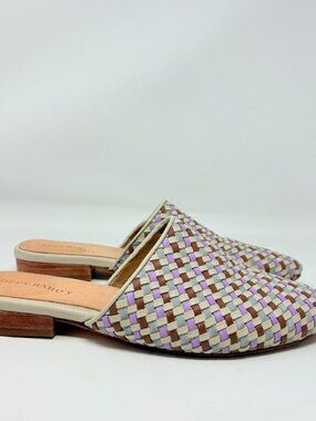 Poppy Barley Market Woven Leather Mules Purple Brown Size 8